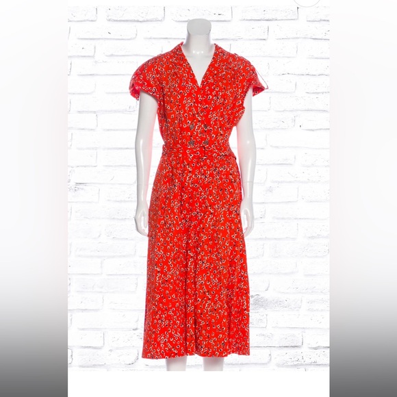 Lela Rose Double-Breasted Floral Midi Shirtdress